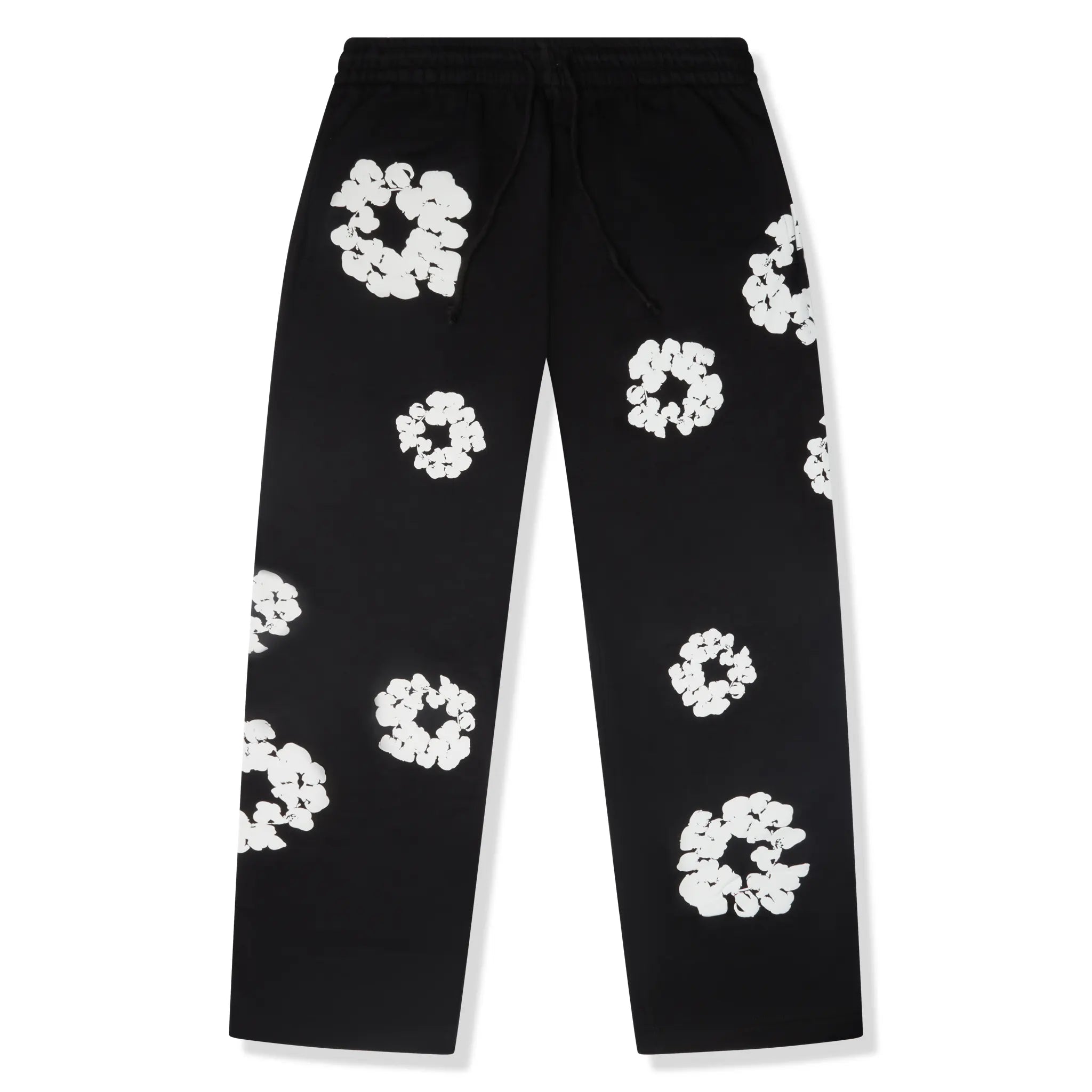 Front View of Denim Tears The Cotton Wreath Baggy Black Sweatpants SS25BAS11402048